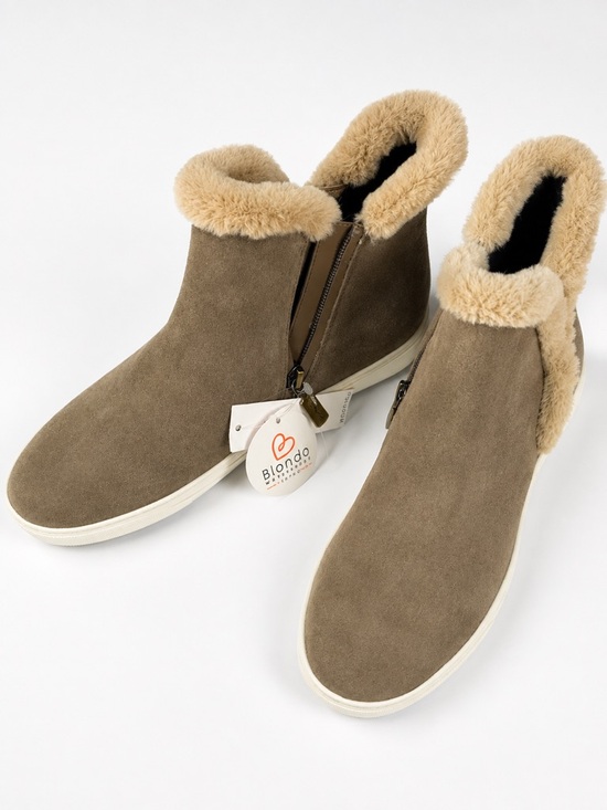 Blondo Shoes - Blondo Waterproof Ankle Boots Womens 9 Taupe Faux Suede Fur Trim NEW NWT